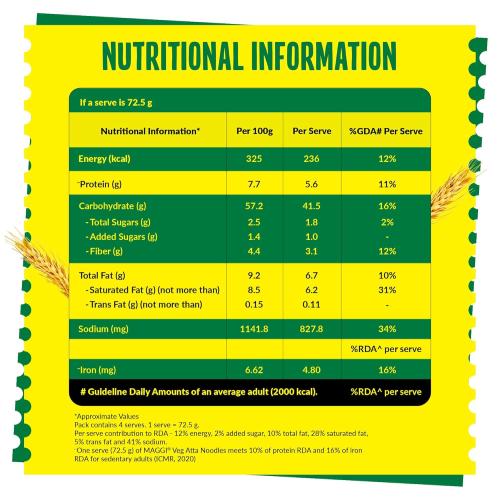 MAGGI VEG ATTA NOODLES 290G